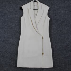 Veronica Beard Dress 4 Zip Front Blazer Mini White Sleeveless Luxury Business
